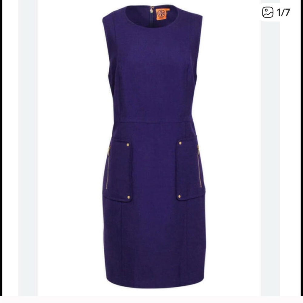 TORY BURCH purple wool knee length shift dress